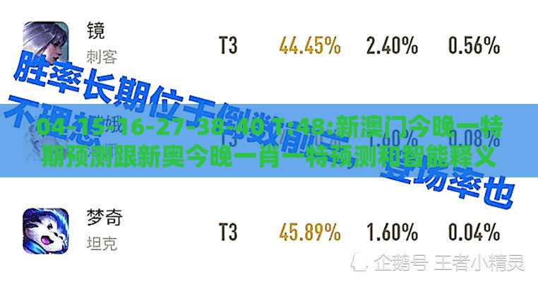04-15-16-27-38-40 T:48:新澳门今晚一特期预测跟新奥今晚一肖一特预测和智能释义、解释与落实-留心误导的烟雾弹