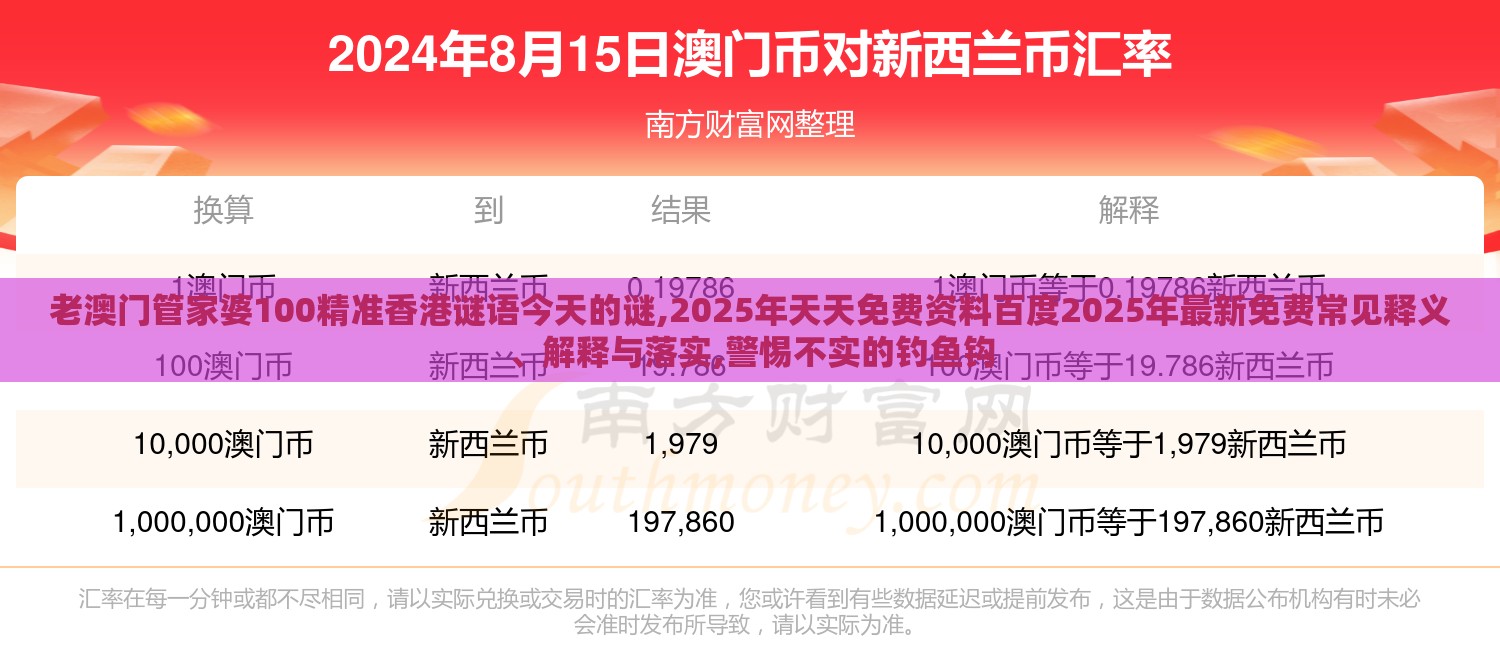 老澳门管家婆100精准香港谜语今天的谜,2025年天天免费资料百度2025年最新免费常见释义、解释与落实,警惕不实的钓鱼钩